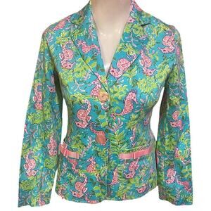 NWT Bamboo Traders Floral Blazer Jacket Size Petite XS Colorful Button Front